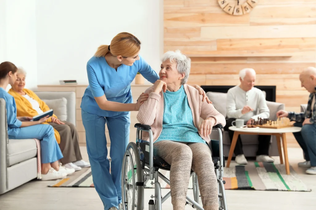 Nurses caring for the elderly at a care home